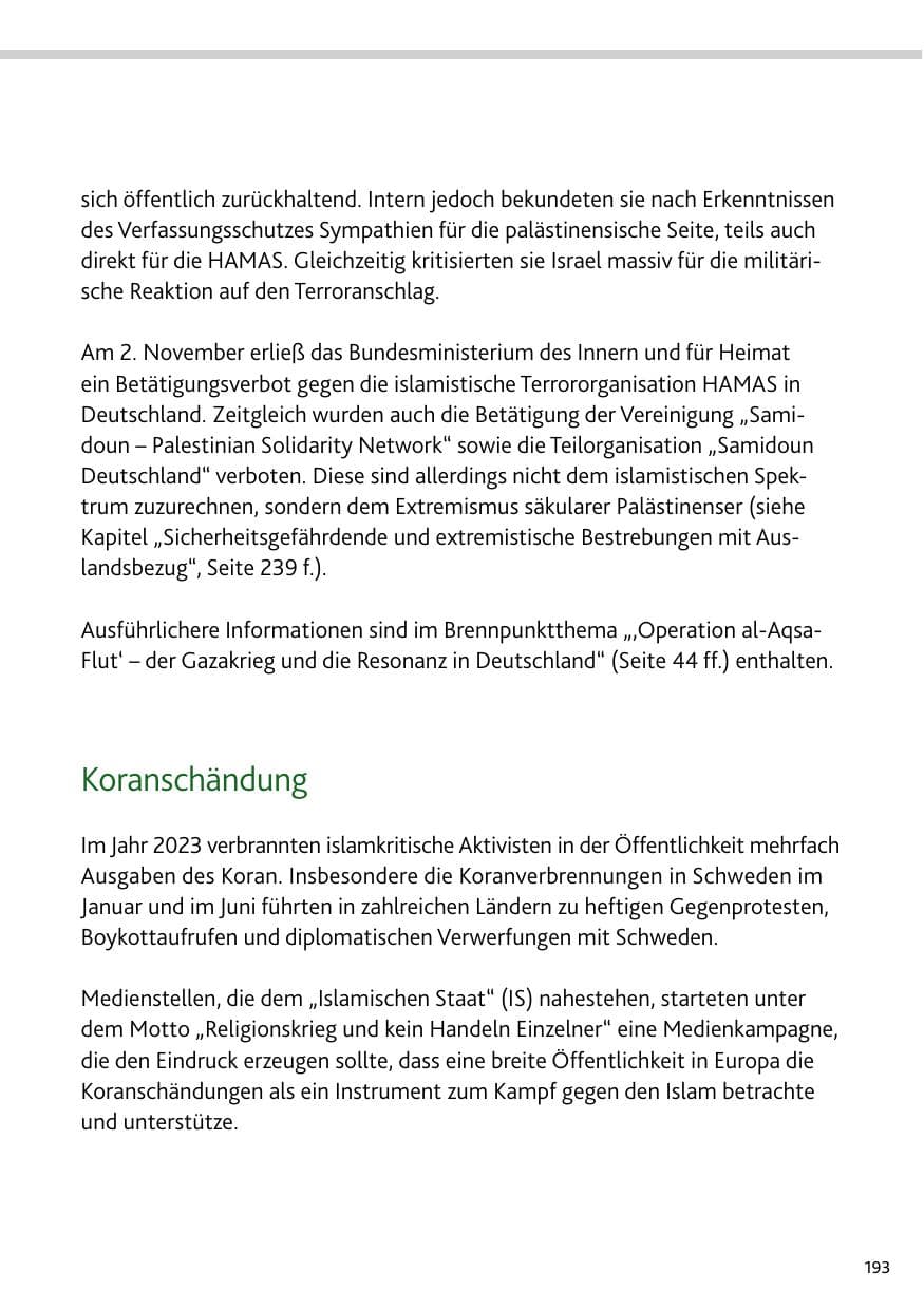 Seite 193 des Verfassungsschutzbericht 2023 Bund