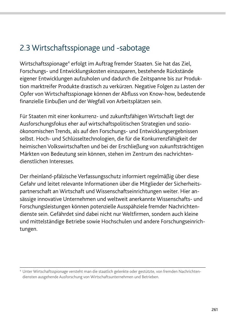 Seite 261 des Verfassungsschutzbericht 2023 Bund
