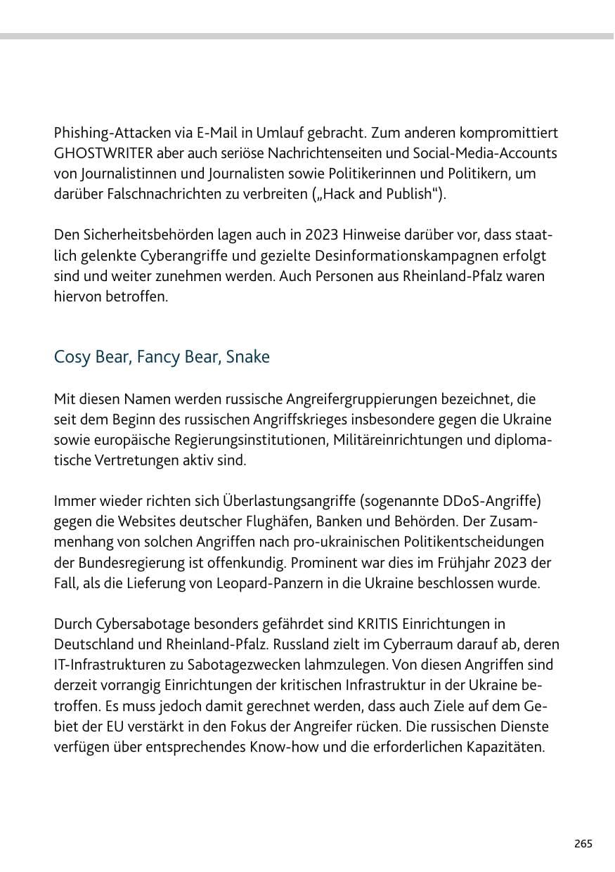 Seite 265 des Verfassungsschutzbericht 2023 Bund