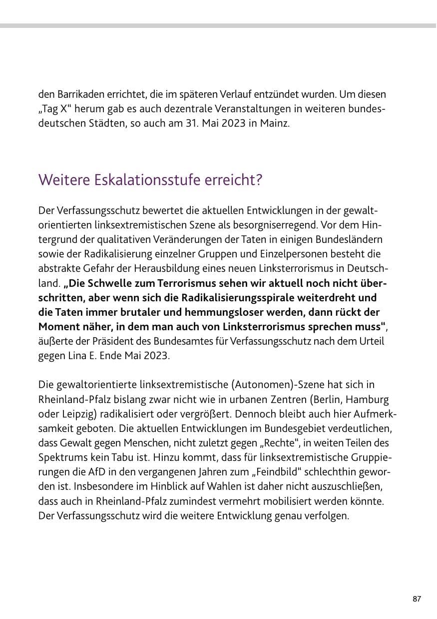 Seite 87 des Verfassungsschutzbericht 2023 Bund
