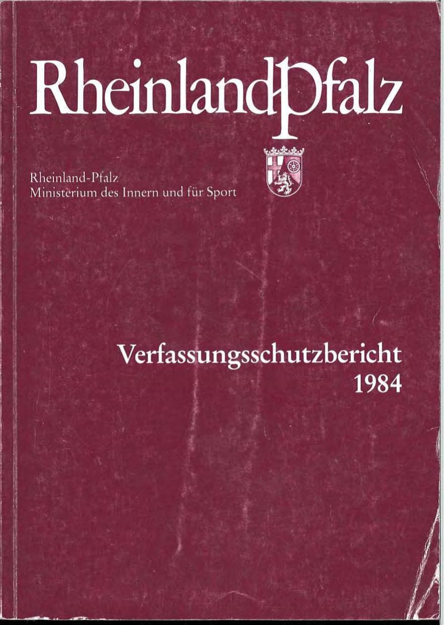 Seite 1 des Verfassungsschutzbericht 1984 Rheinland-Pfalz