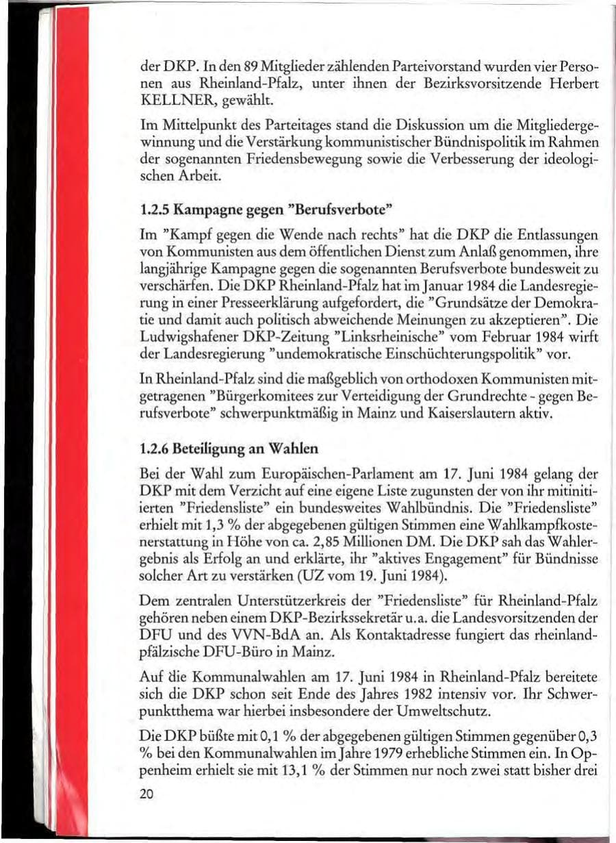 Seite 22 des Verfassungsschutzbericht 1984 Rheinland-Pfalz