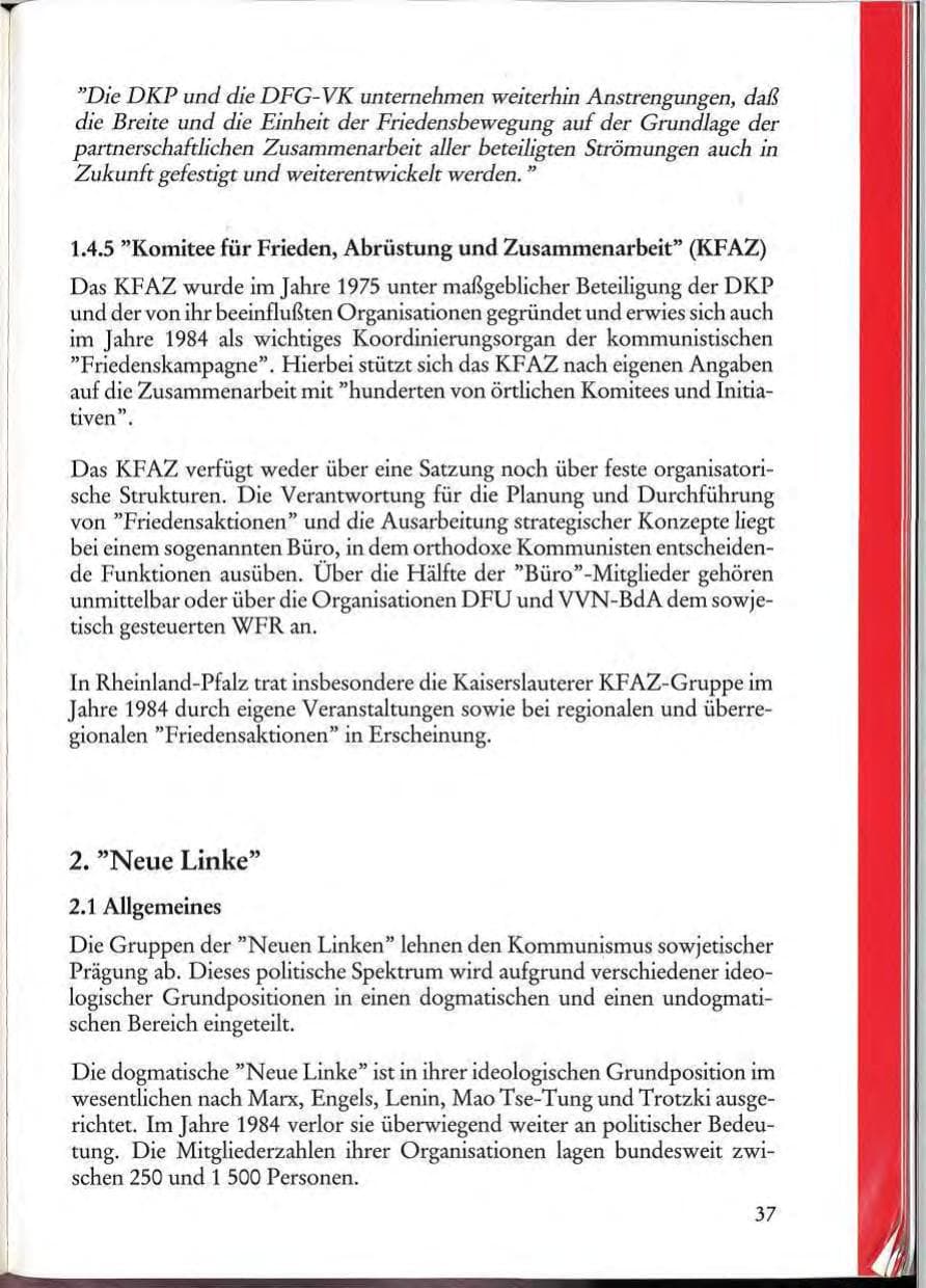 Seite 39 des Verfassungsschutzbericht 1984 Rheinland-Pfalz