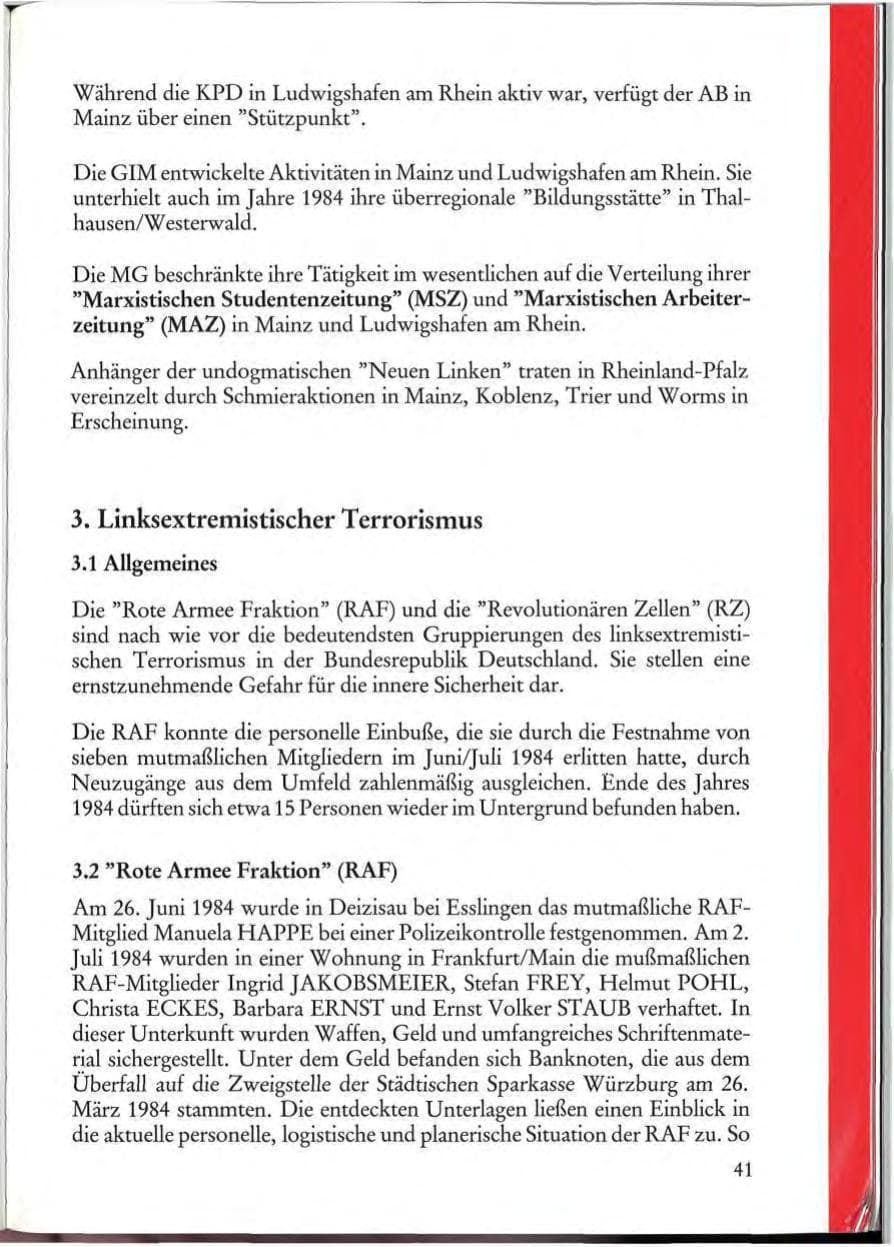 Seite 43 des Verfassungsschutzbericht 1984 Rheinland-Pfalz