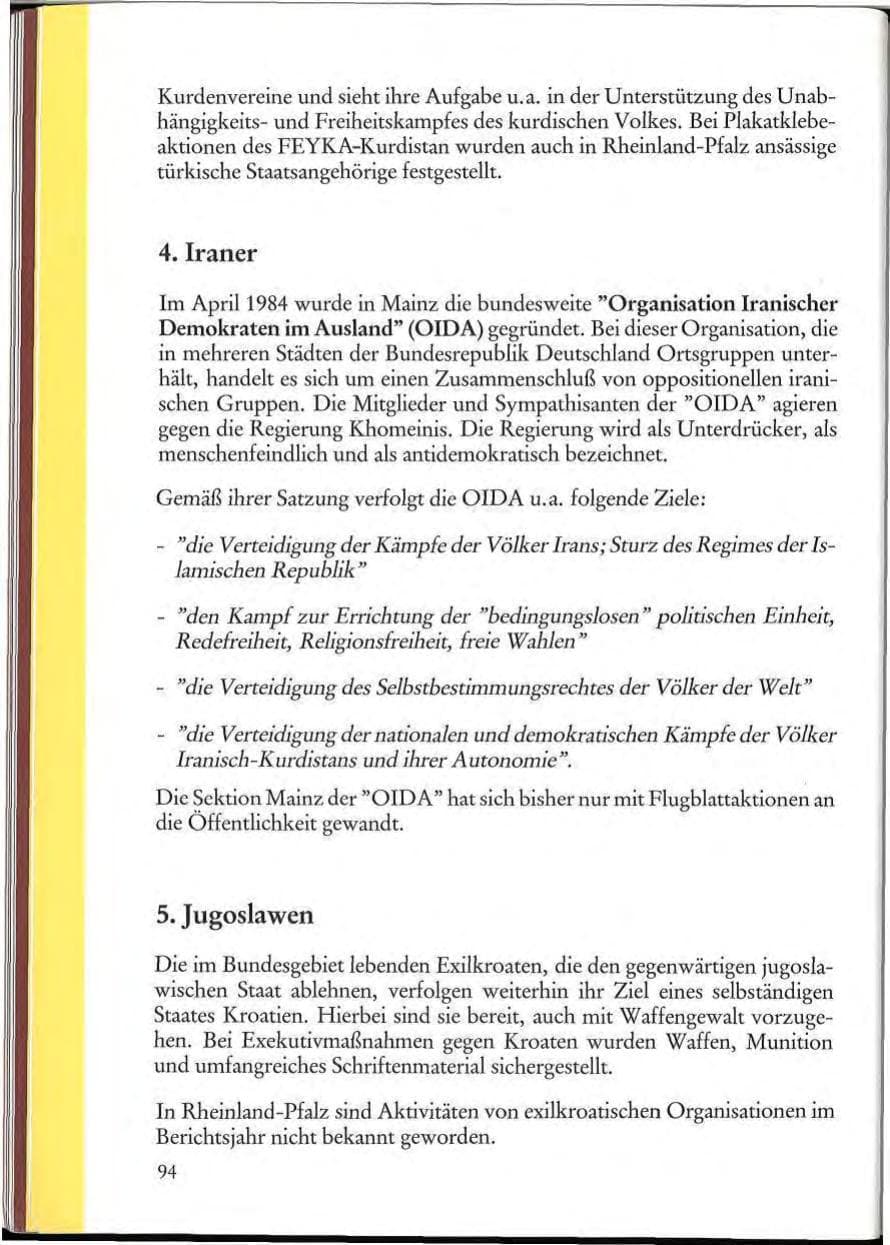 Seite 96 des Verfassungsschutzbericht 1984 Rheinland-Pfalz