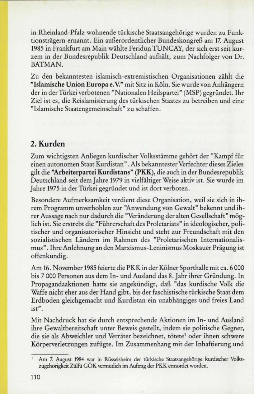 Seite 112 des Verfassungsschutzbericht 1985 Rheinland-Pfalz