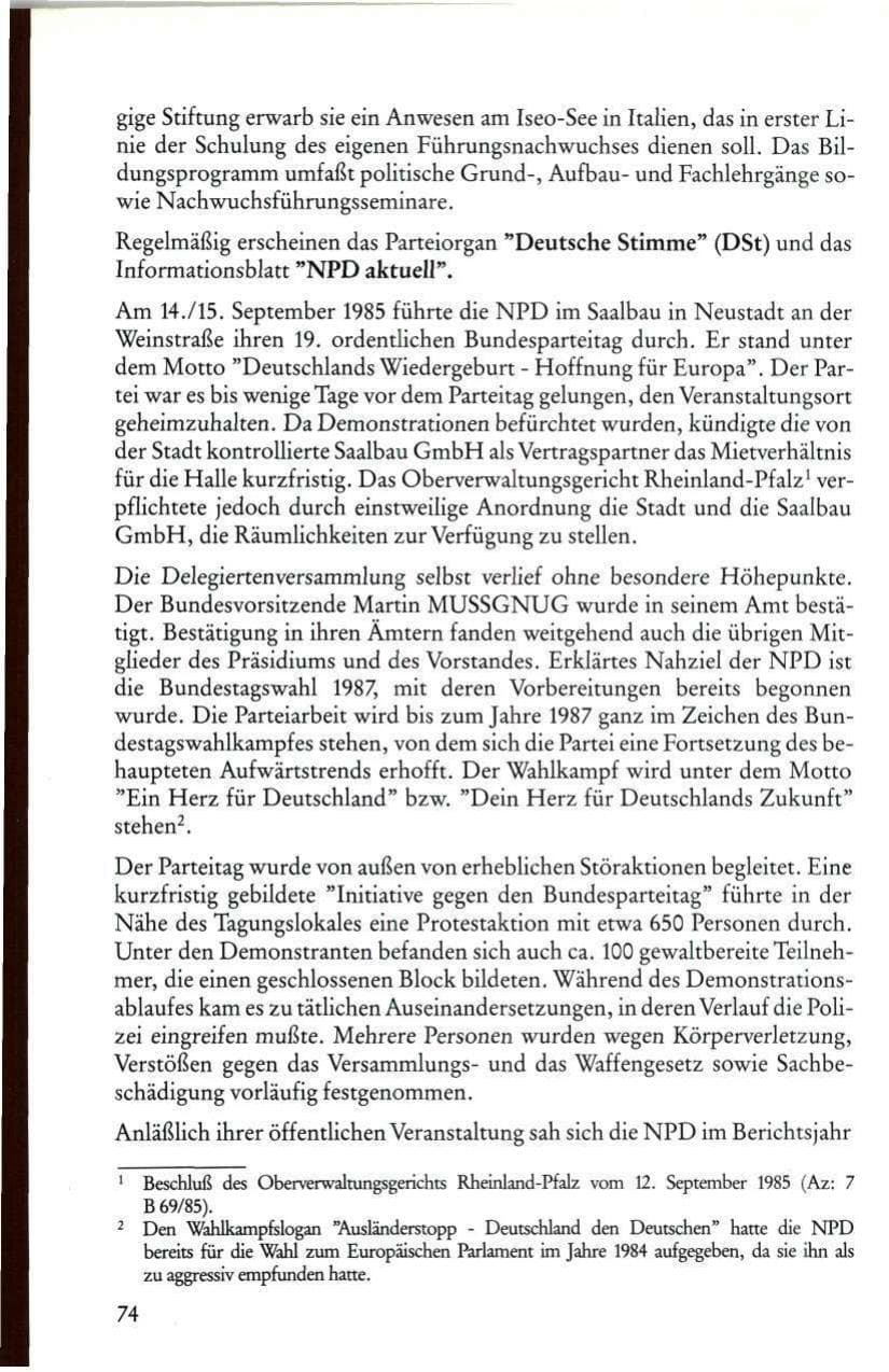 Seite 76 des Verfassungsschutzbericht 1985 Rheinland-Pfalz