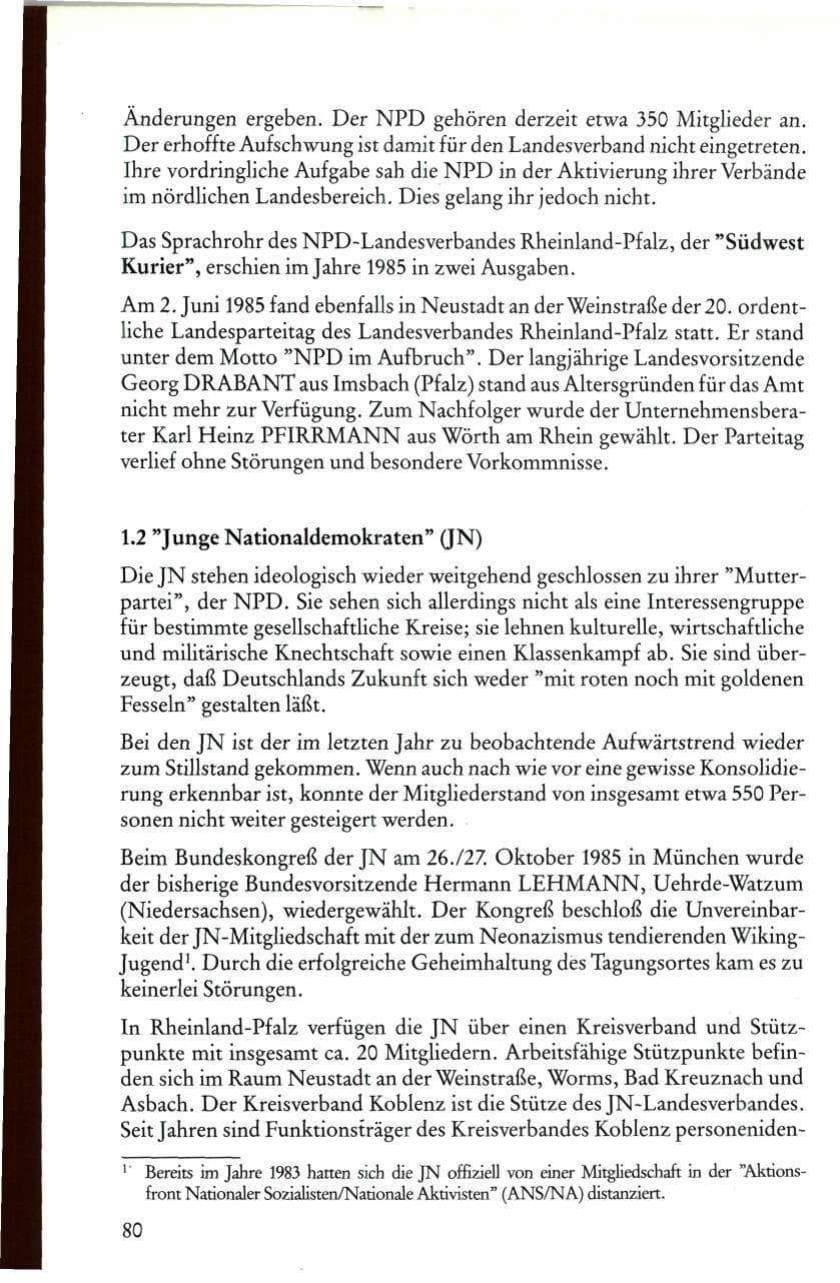Seite 82 des Verfassungsschutzbericht 1985 Rheinland-Pfalz