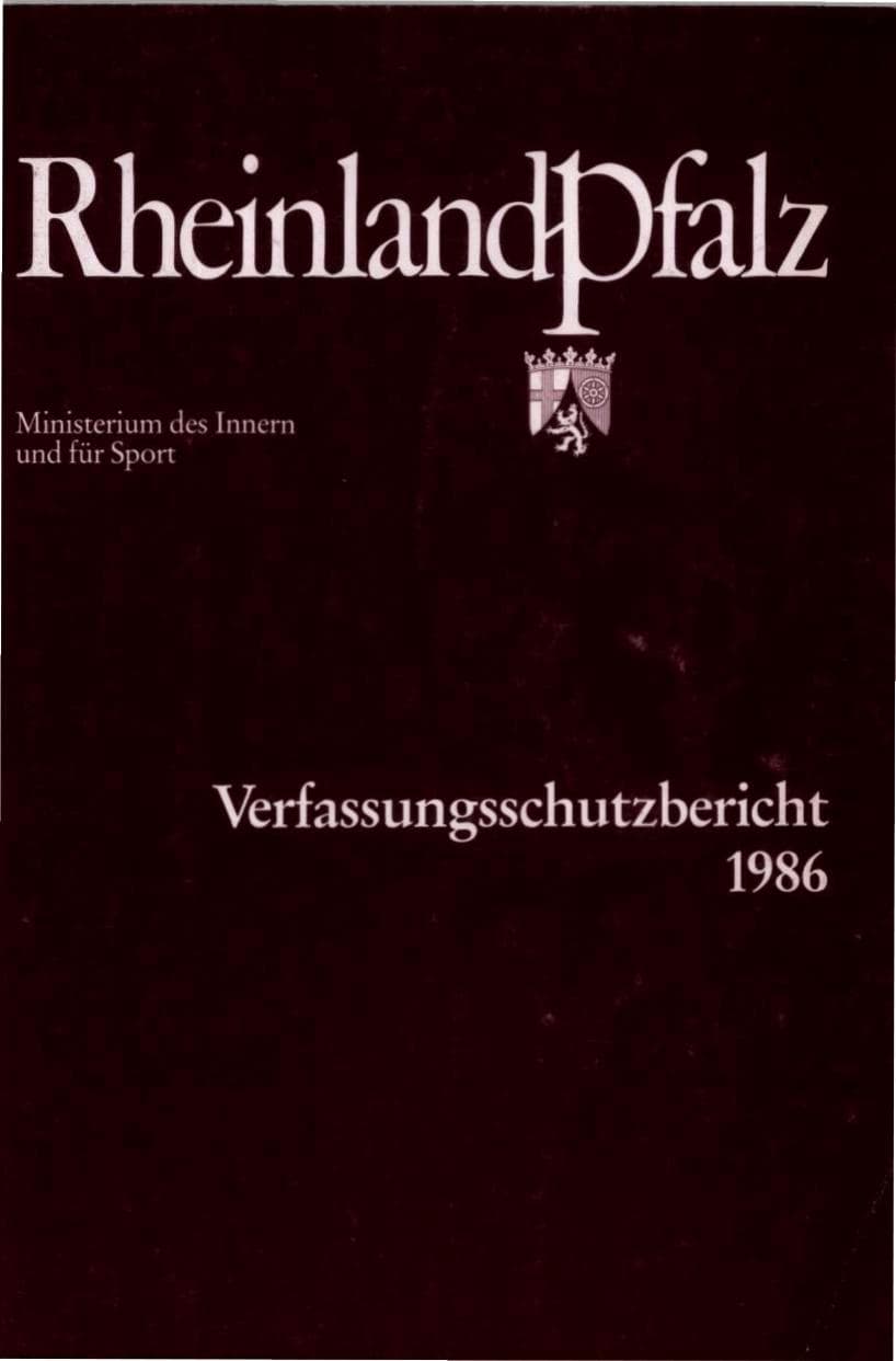Seite 1 des Verfassungsschutzbericht 1986 Rheinland-Pfalz