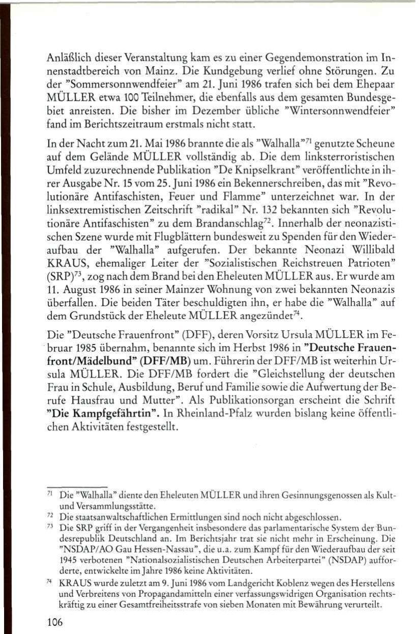 Seite 108 des Verfassungsschutzbericht 1986 Rheinland-Pfalz