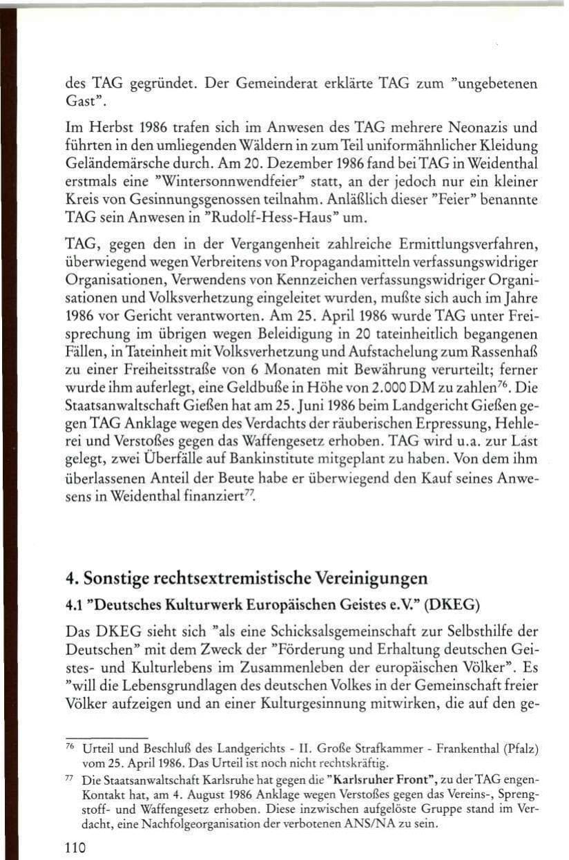 Seite 112 des Verfassungsschutzbericht 1986 Rheinland-Pfalz