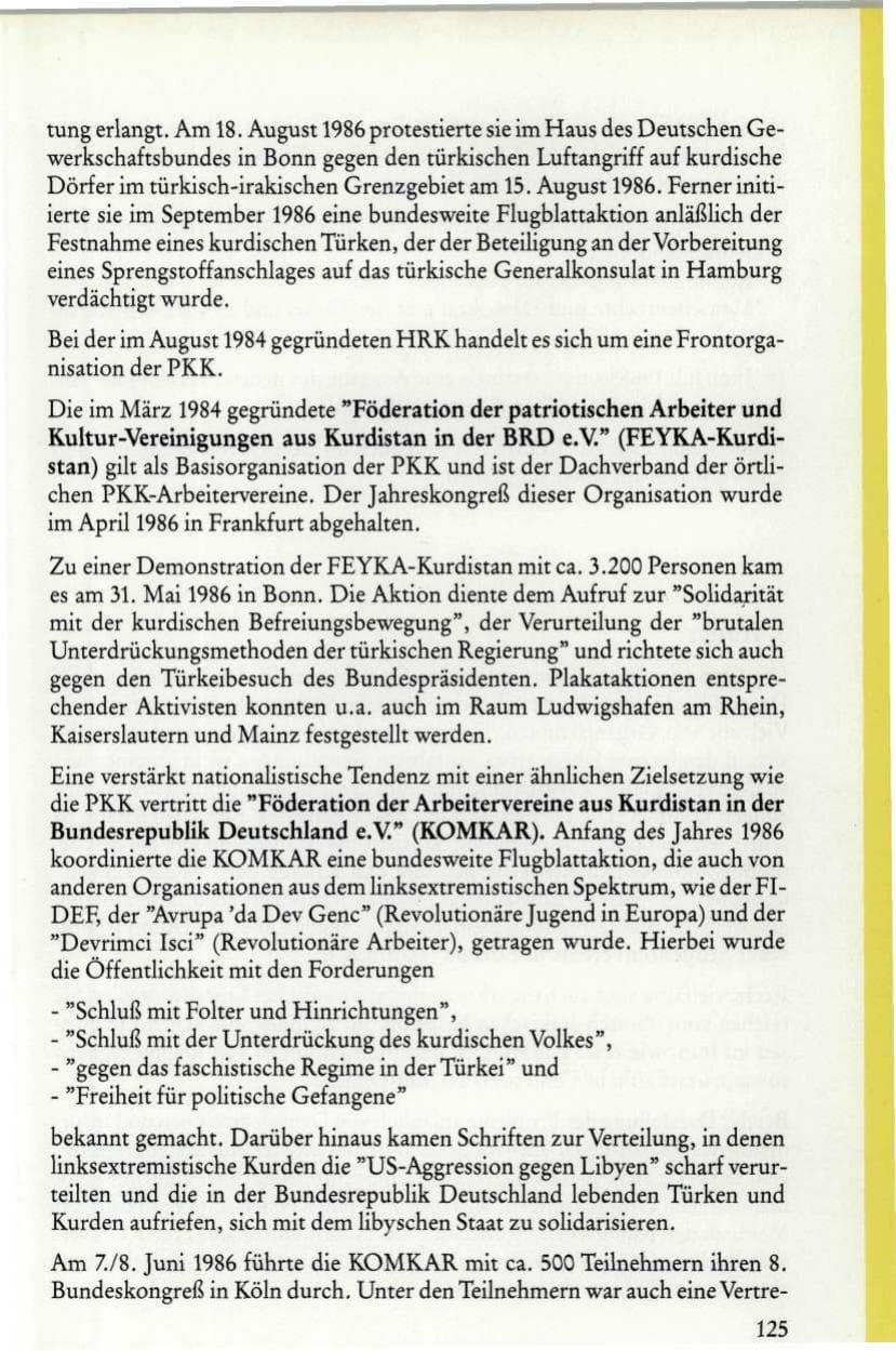 Seite 127 des Verfassungsschutzbericht 1986 Rheinland-Pfalz