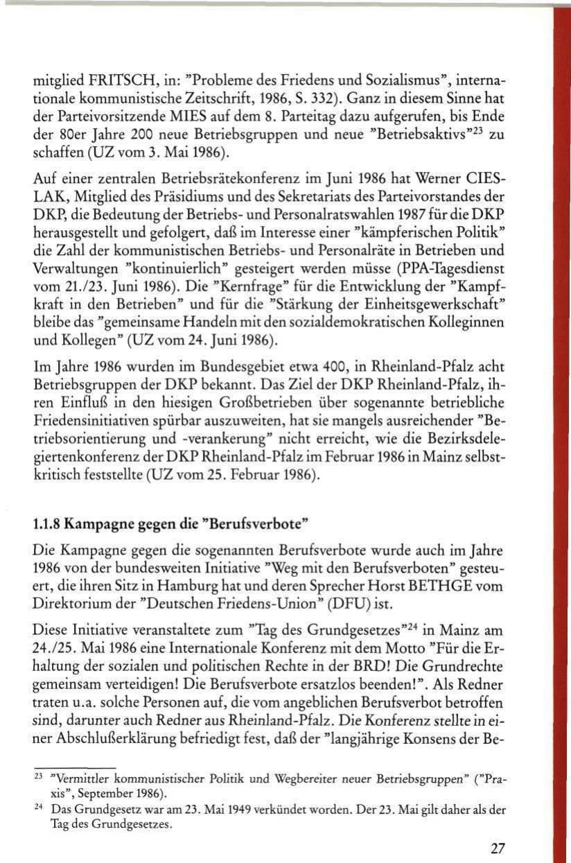 Seite 29 des Verfassungsschutzbericht 1986 Rheinland-Pfalz