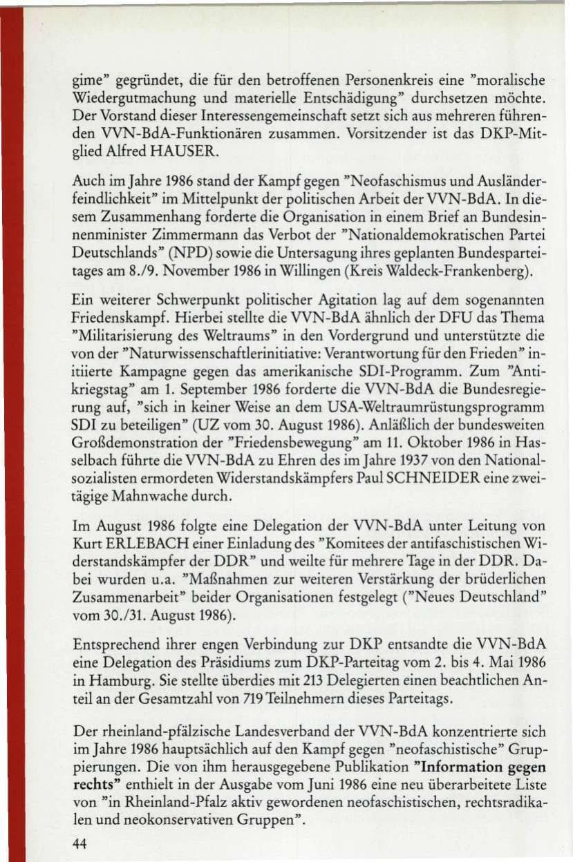 Seite 46 des Verfassungsschutzbericht 1986 Rheinland-Pfalz