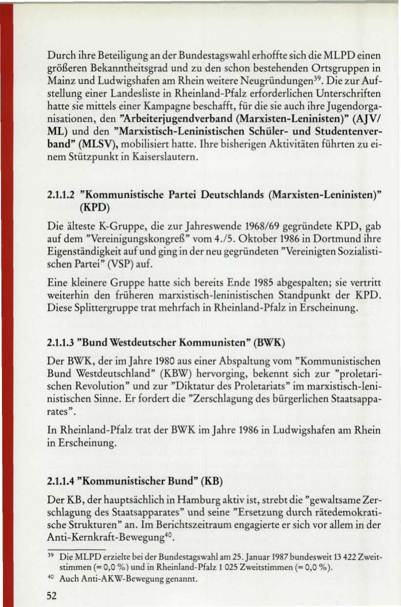 Seite 54 des Verfassungsschutzbericht 1986 Rheinland-Pfalz
