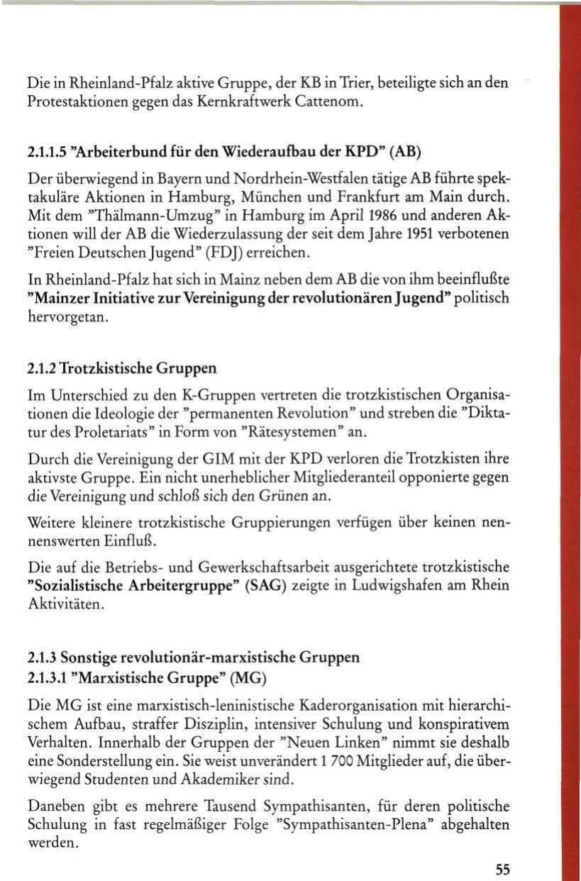 Seite 57 des Verfassungsschutzbericht 1986 Rheinland-Pfalz