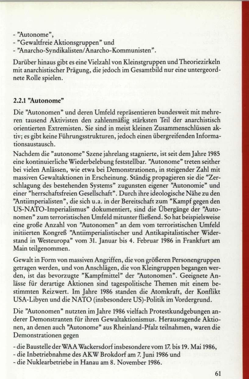 Seite 63 des Verfassungsschutzbericht 1986 Rheinland-Pfalz