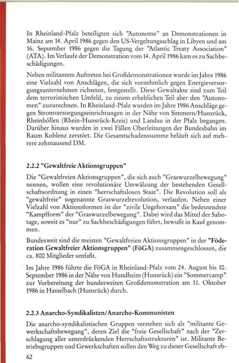 Seite 64 des Verfassungsschutzbericht 1986 Rheinland-Pfalz