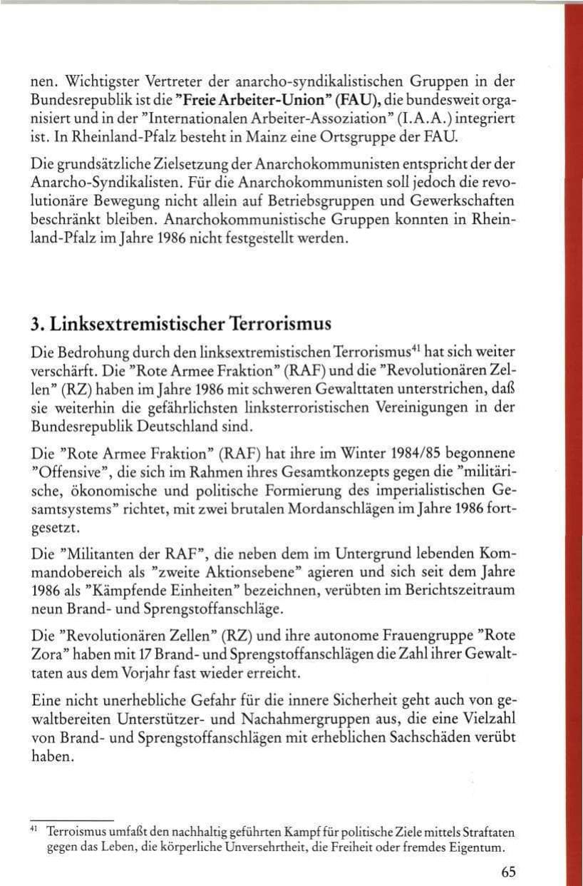 Seite 67 des Verfassungsschutzbericht 1986 Rheinland-Pfalz