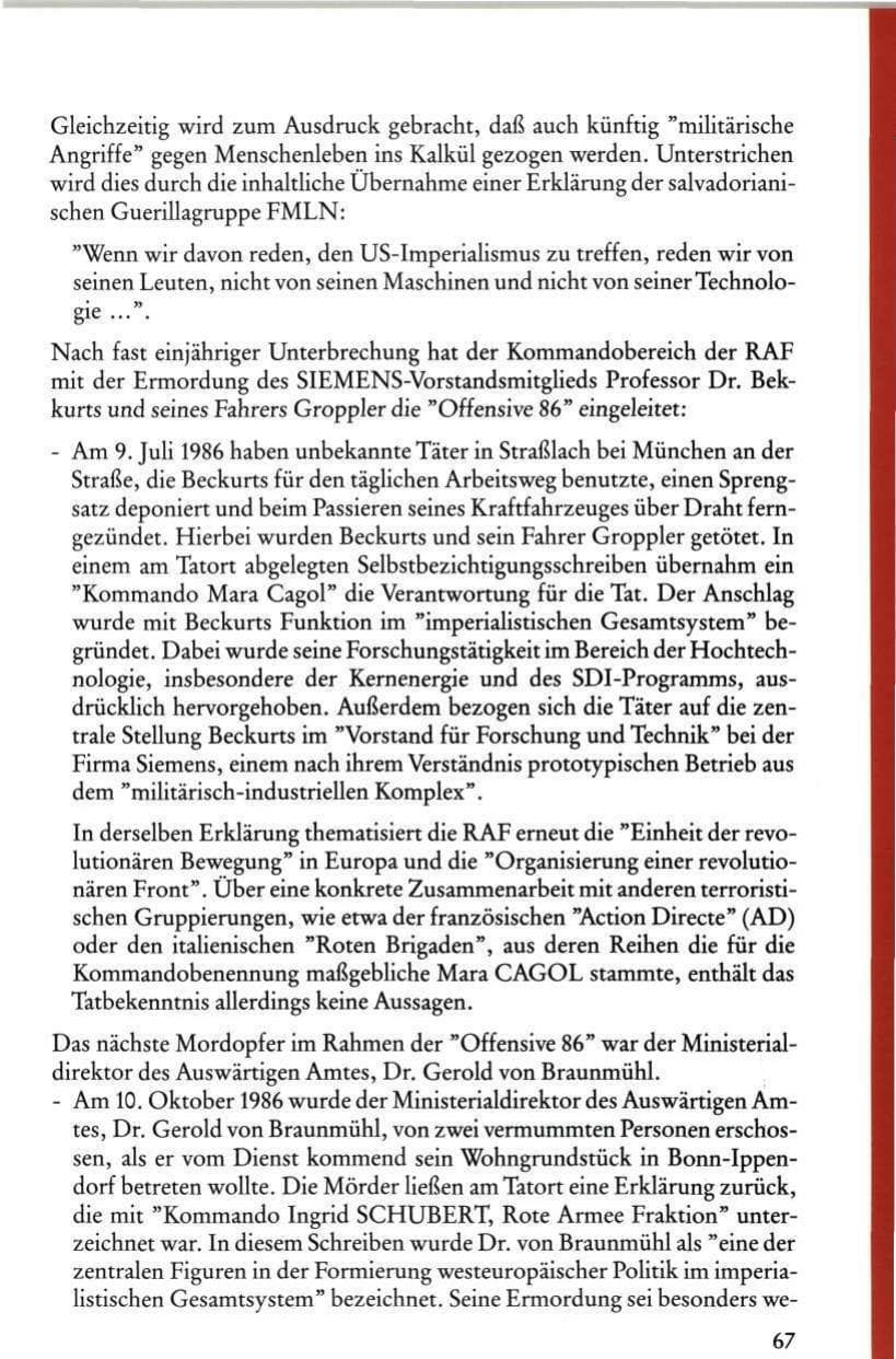 Seite 69 des Verfassungsschutzbericht 1986 Rheinland-Pfalz