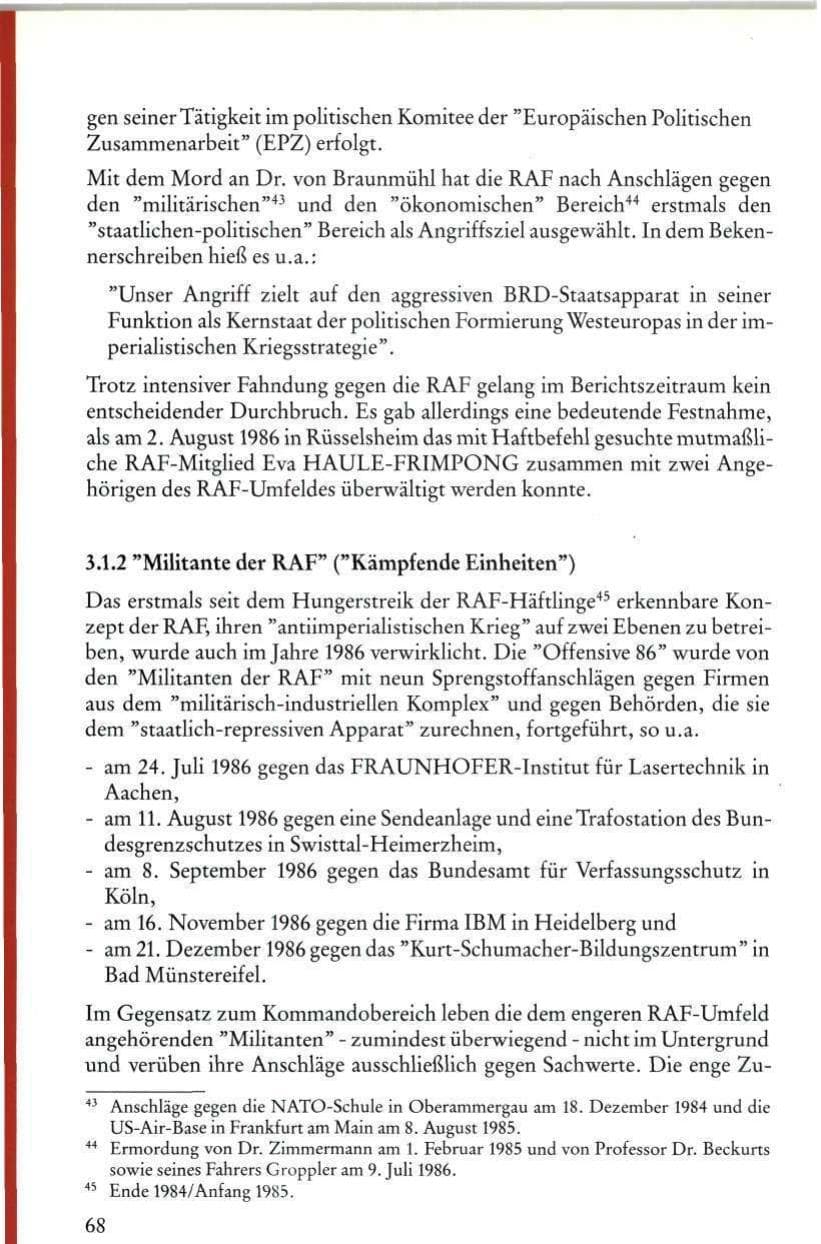 Seite 70 des Verfassungsschutzbericht 1986 Rheinland-Pfalz
