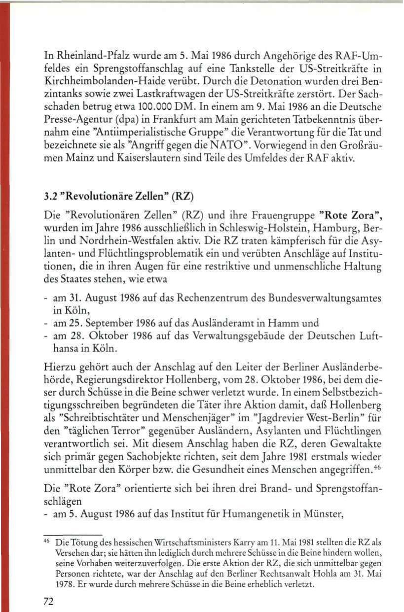 Seite 74 des Verfassungsschutzbericht 1986 Rheinland-Pfalz
