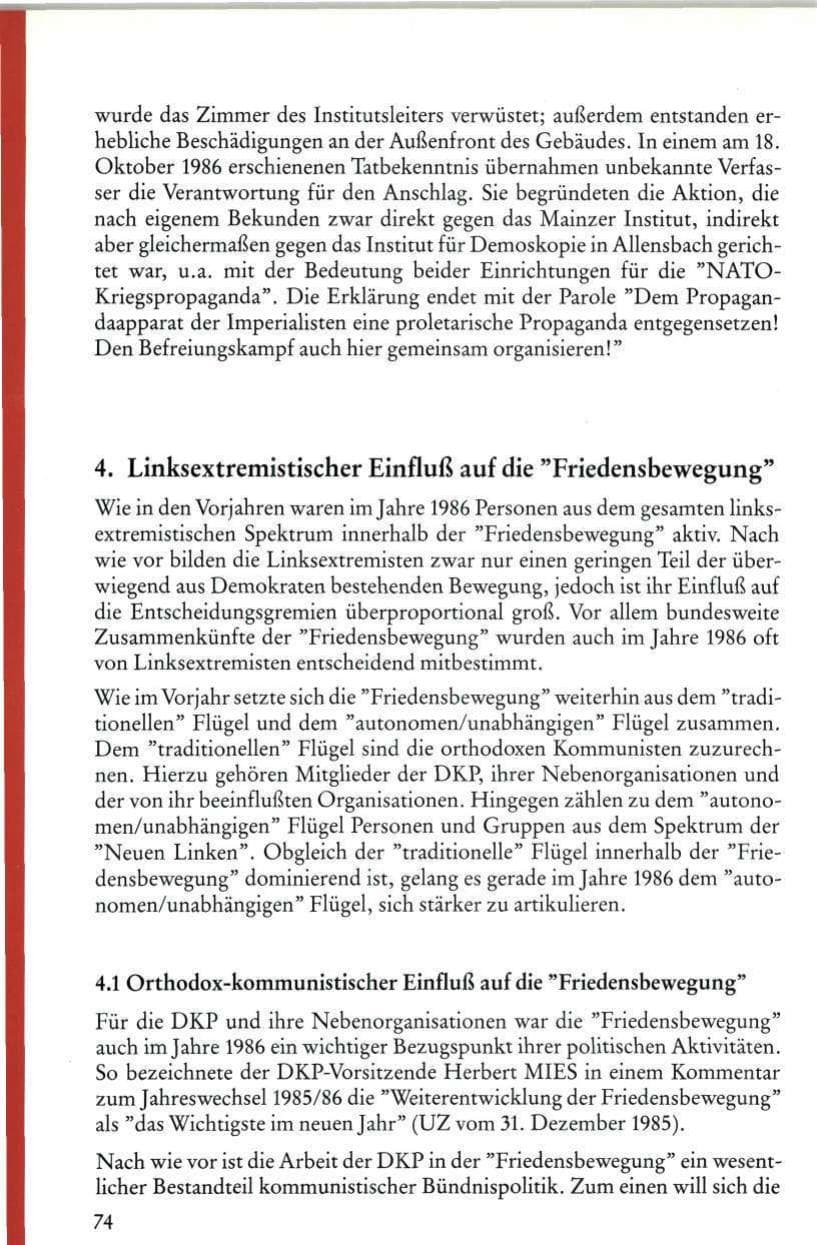 Seite 76 des Verfassungsschutzbericht 1986 Rheinland-Pfalz