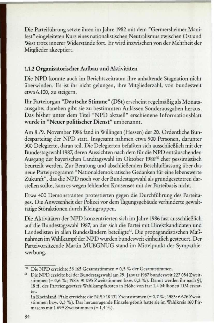 Seite 86 des Verfassungsschutzbericht 1986 Rheinland-Pfalz