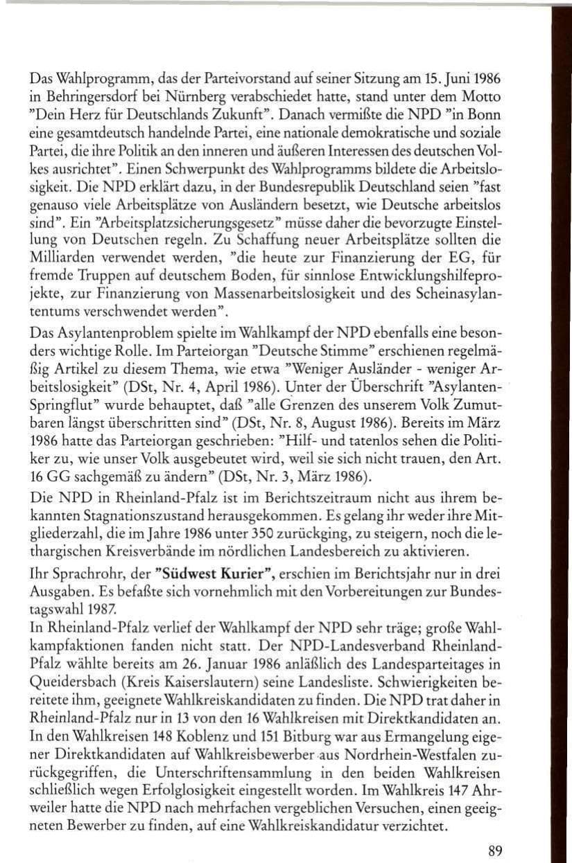 Seite 91 des Verfassungsschutzbericht 1986 Rheinland-Pfalz