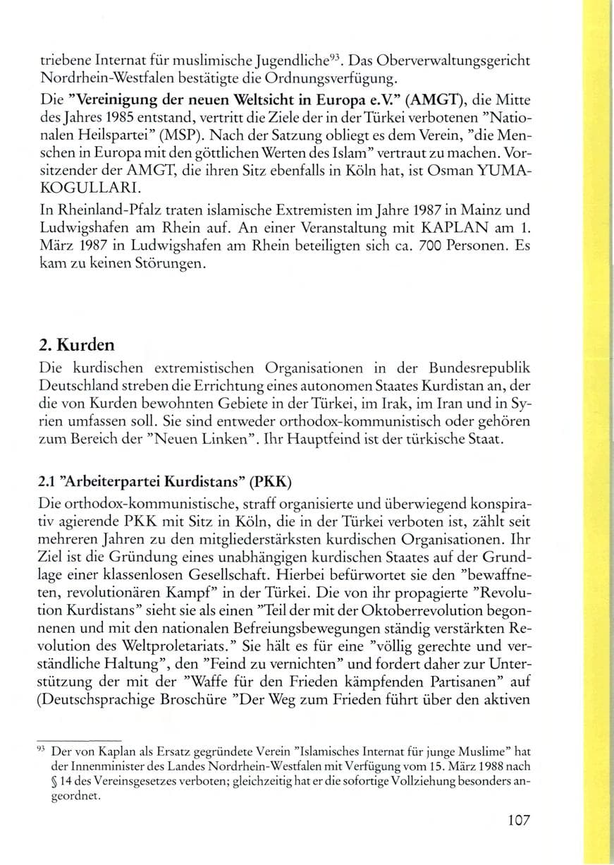 Seite 107 des Verfassungsschutzbericht 1987 Rheinland-Pfalz