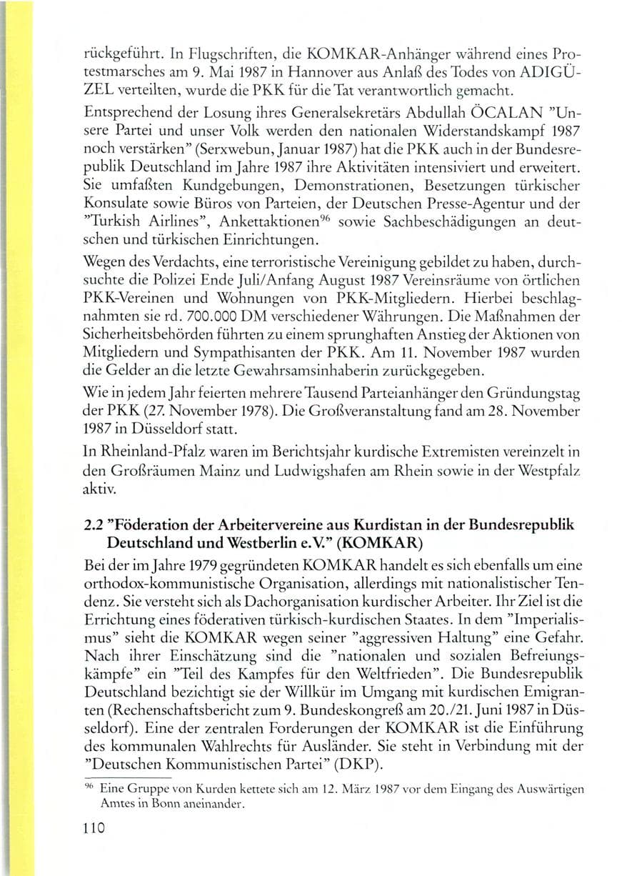 Seite 110 des Verfassungsschutzbericht 1987 Rheinland-Pfalz