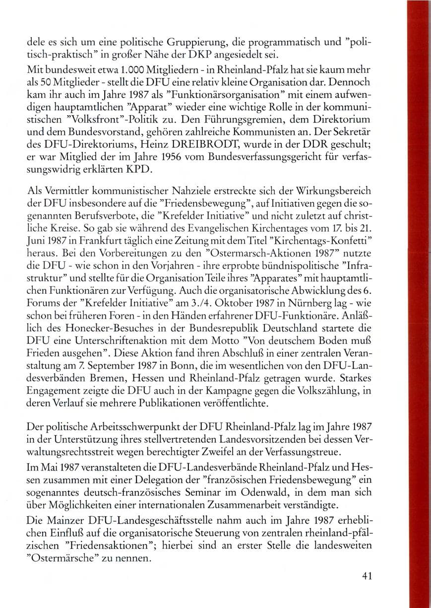Seite 41 des Verfassungsschutzbericht 1987 Rheinland-Pfalz