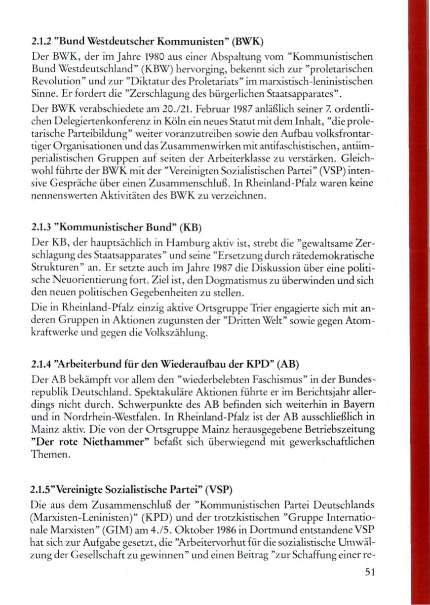 Seite 51 des Verfassungsschutzbericht 1987 Rheinland-Pfalz
