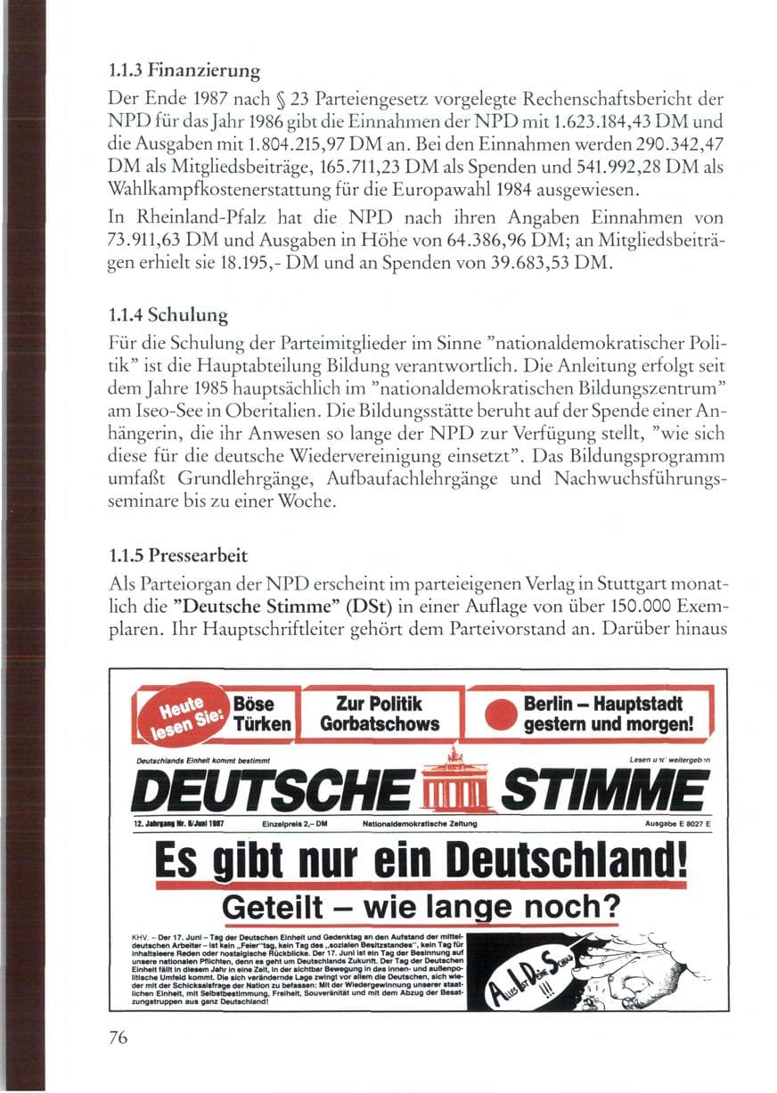 Seite 76 des Verfassungsschutzbericht 1987 Rheinland-Pfalz