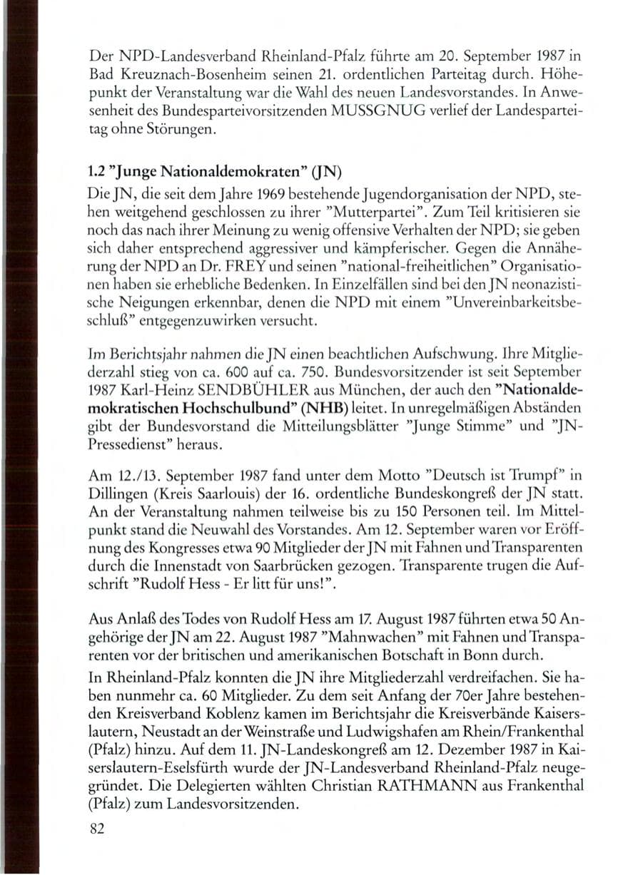 Seite 82 des Verfassungsschutzbericht 1987 Rheinland-Pfalz
