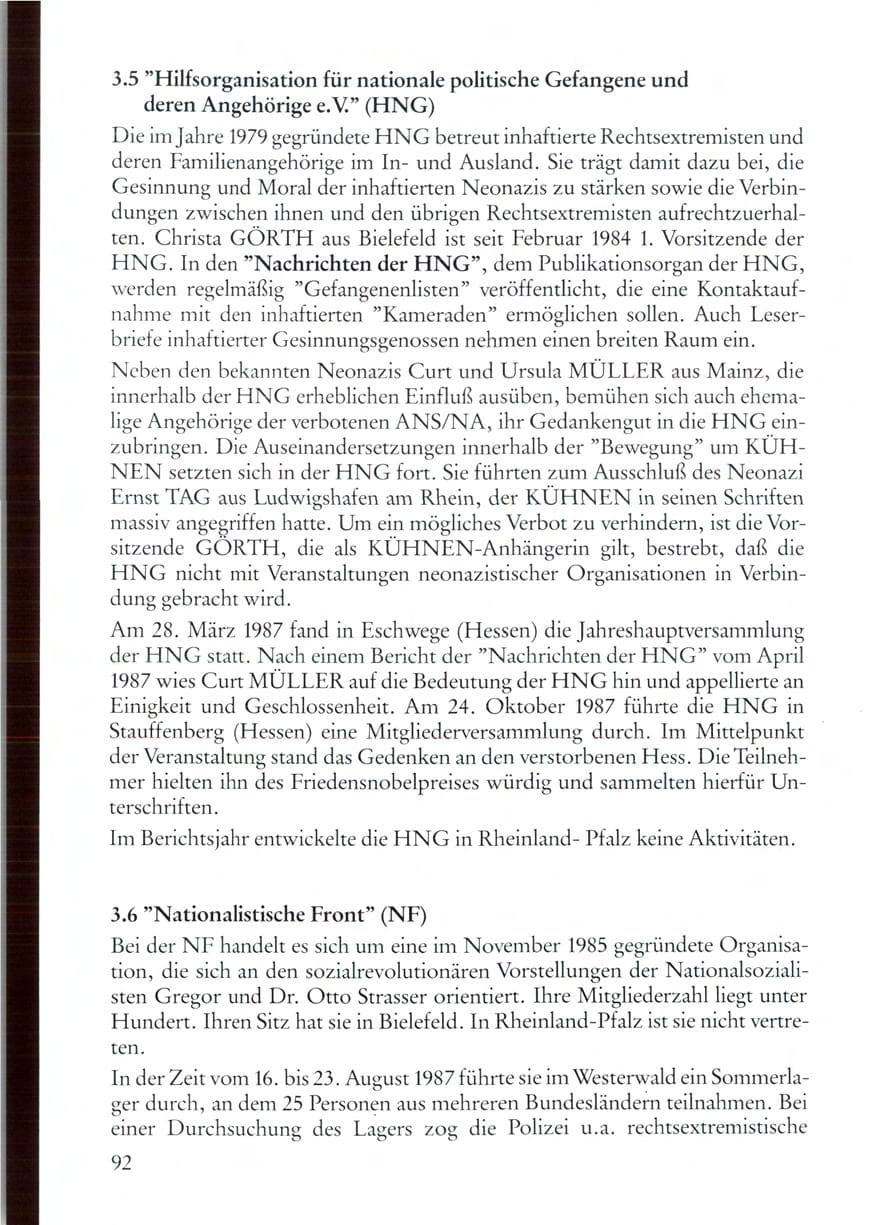 Seite 92 des Verfassungsschutzbericht 1987 Rheinland-Pfalz