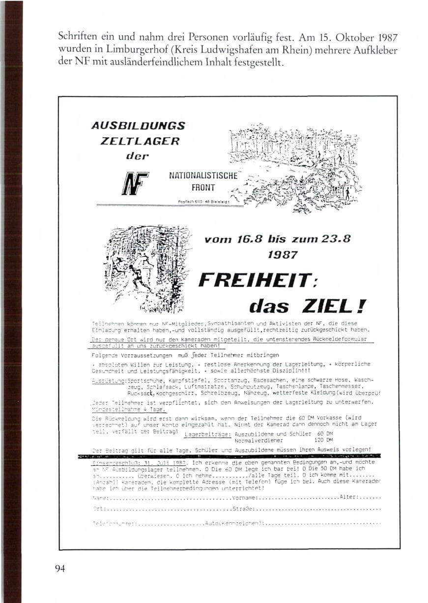 Seite 94 des Verfassungsschutzbericht 1987 Rheinland-Pfalz