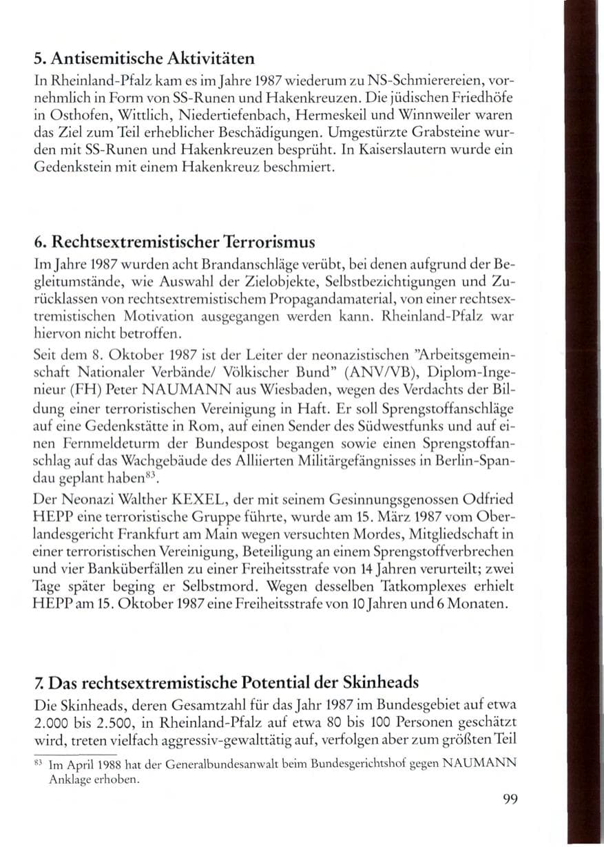 Seite 99 des Verfassungsschutzbericht 1987 Rheinland-Pfalz
