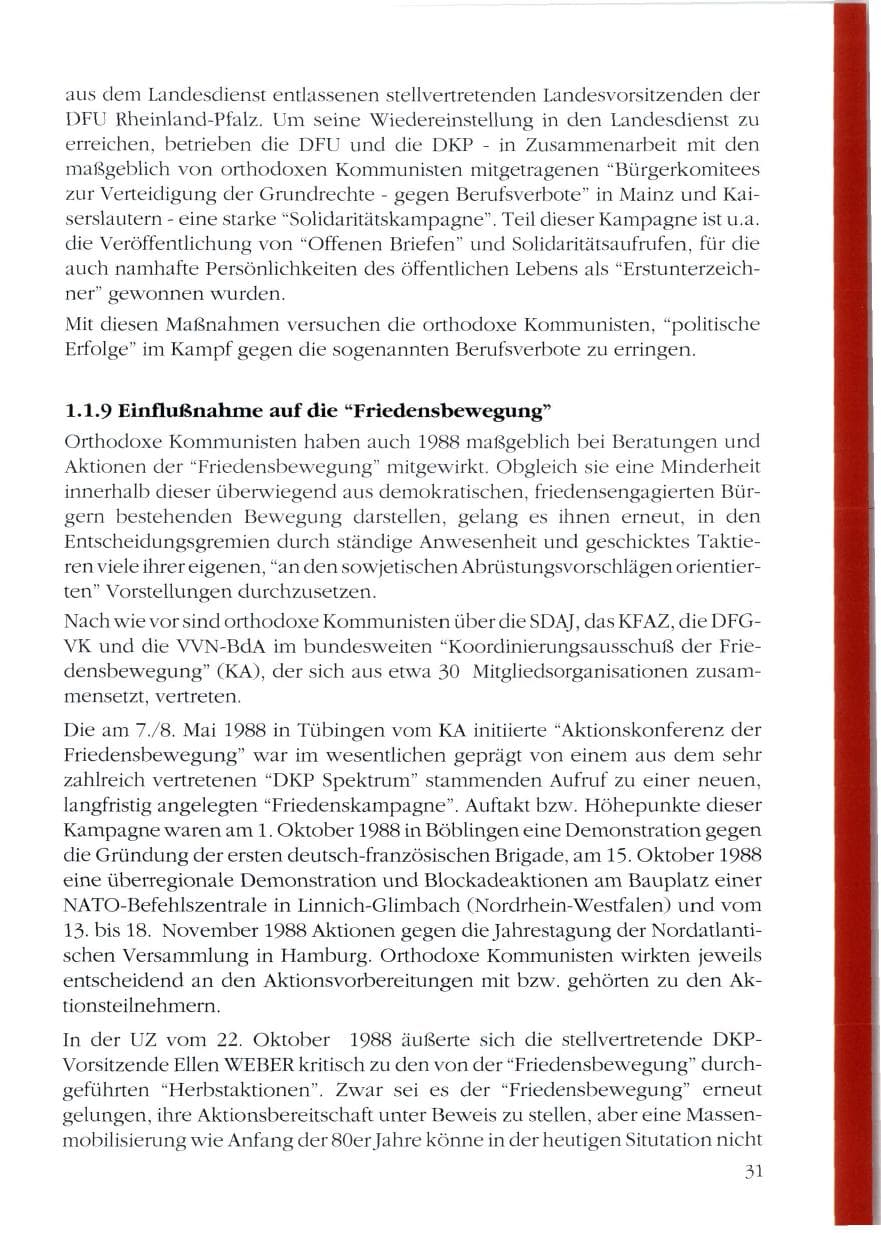 Seite 33 des Verfassungsschutzbericht 1988 Rheinland-Pfalz