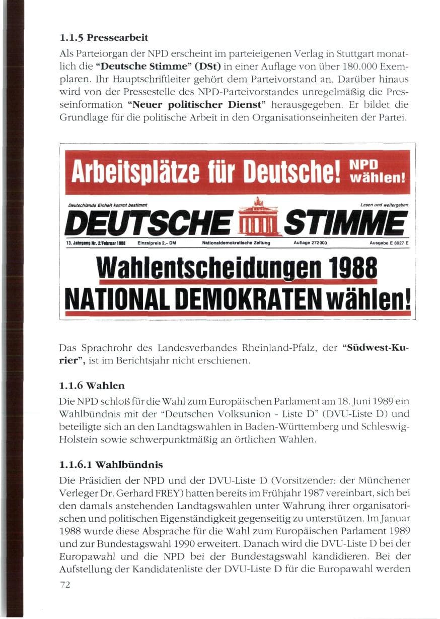 Seite 74 des Verfassungsschutzbericht 1988 Rheinland-Pfalz