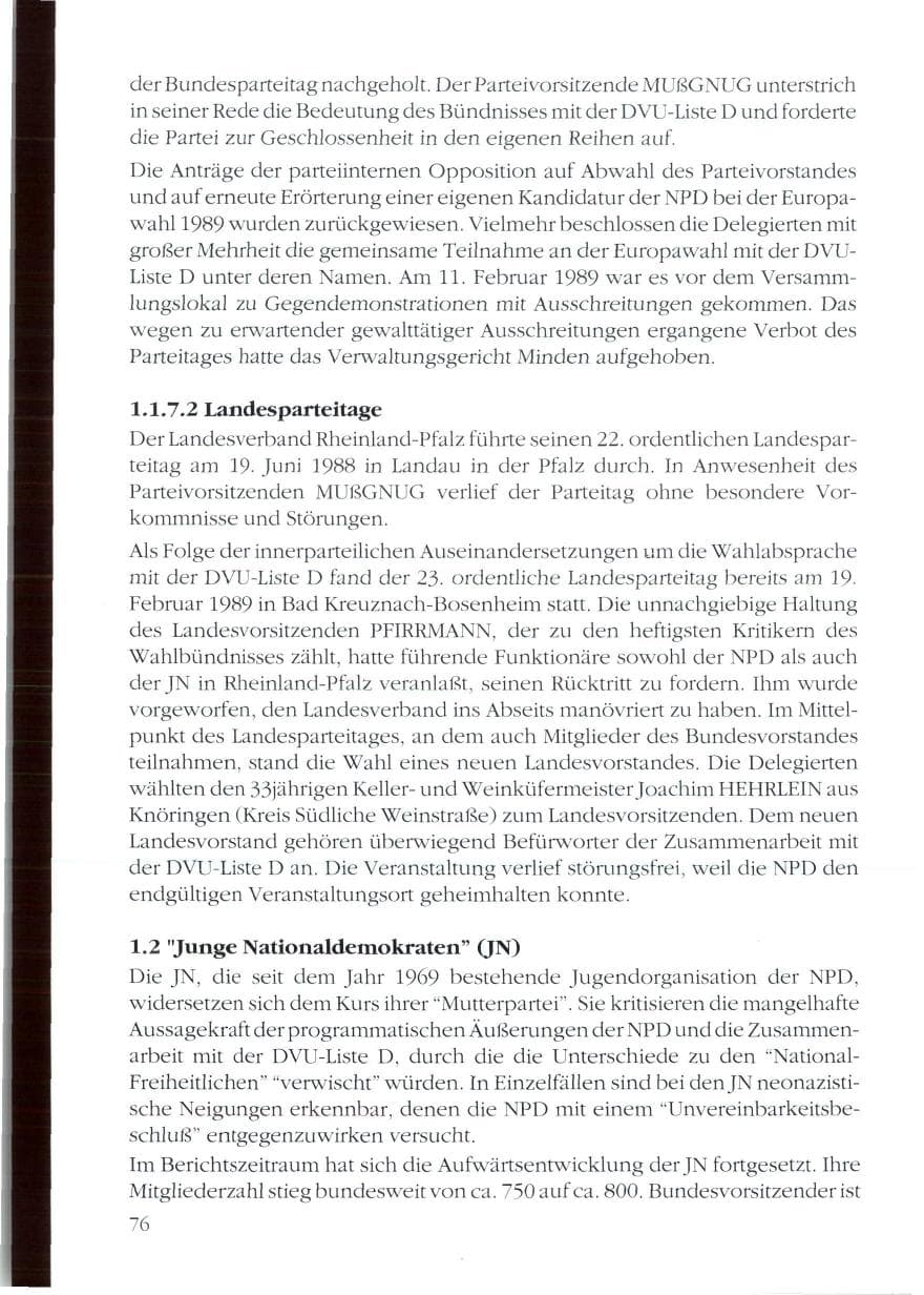 Seite 78 des Verfassungsschutzbericht 1988 Rheinland-Pfalz