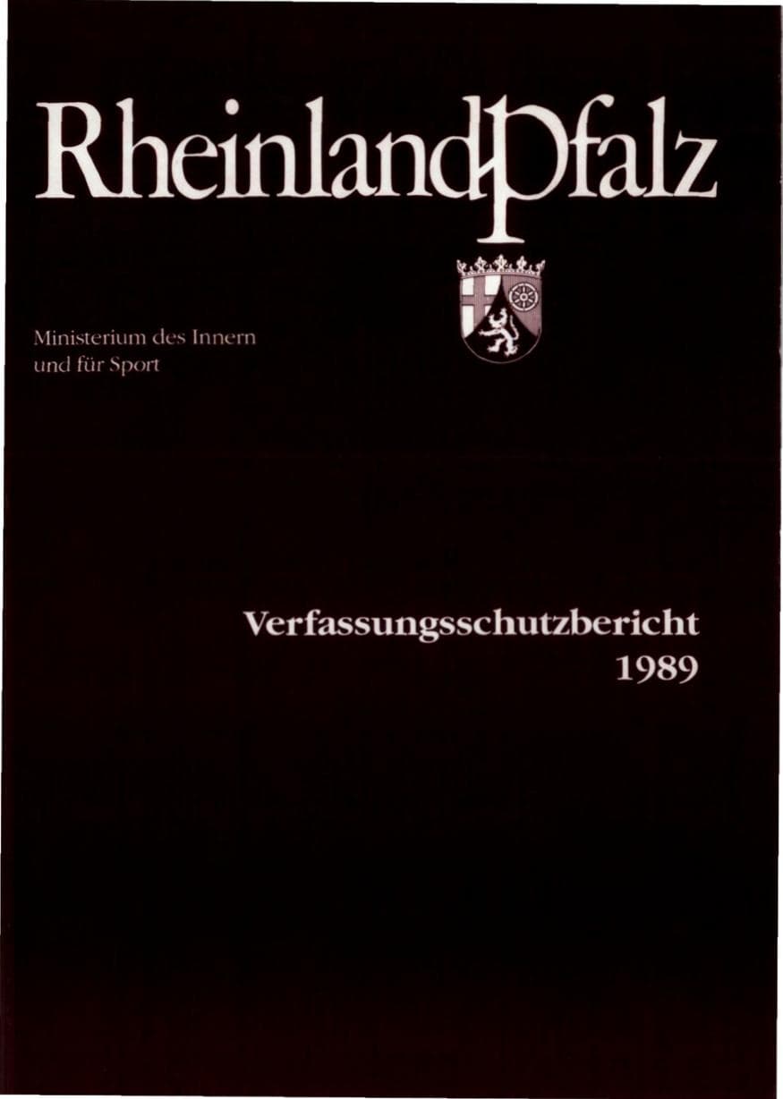 Seite 1 des Verfassungsschutzbericht 1989 Rheinland-Pfalz
