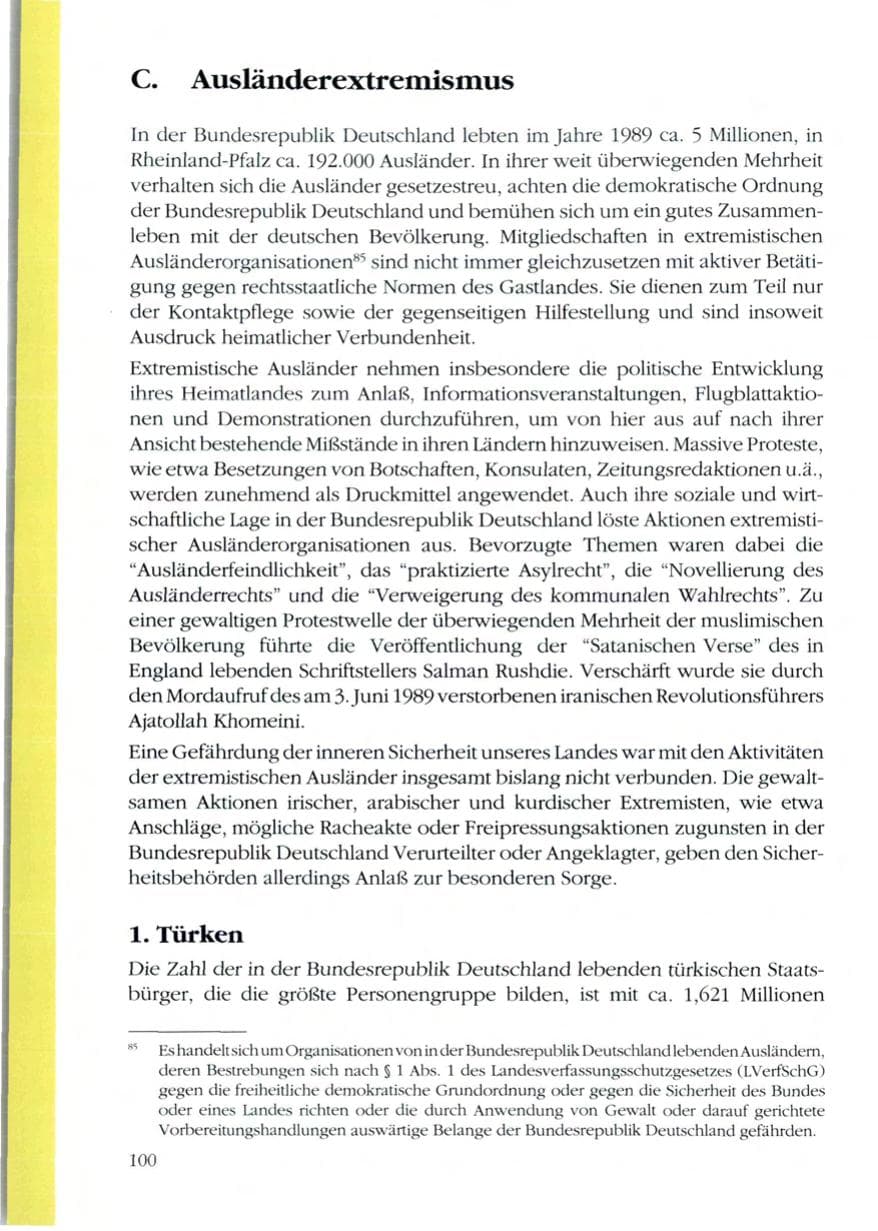 Seite 102 des Verfassungsschutzbericht 1989 Rheinland-Pfalz