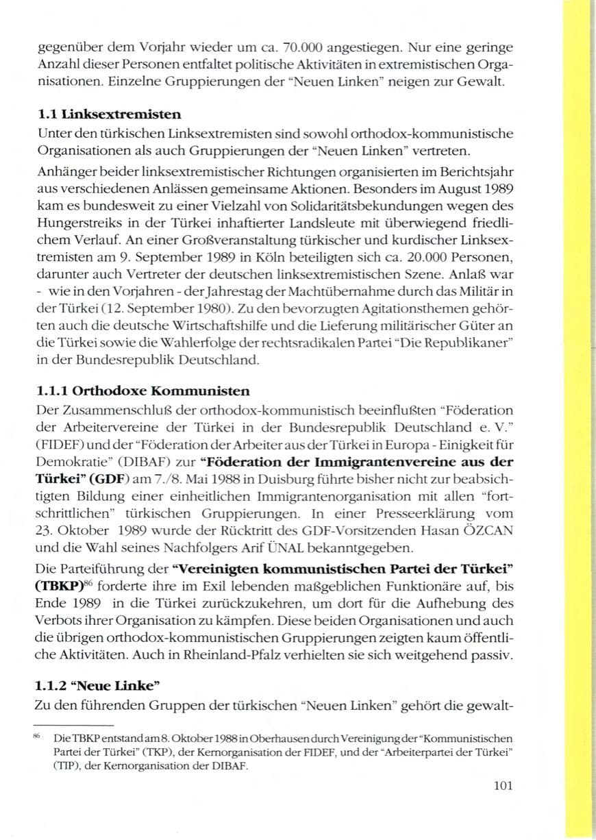 Seite 103 des Verfassungsschutzbericht 1989 Rheinland-Pfalz