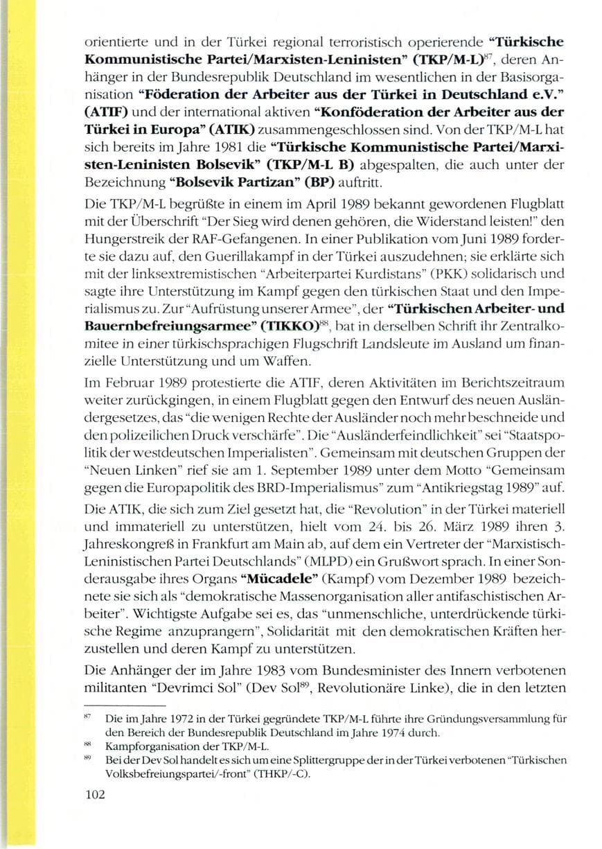 Seite 104 des Verfassungsschutzbericht 1989 Rheinland-Pfalz