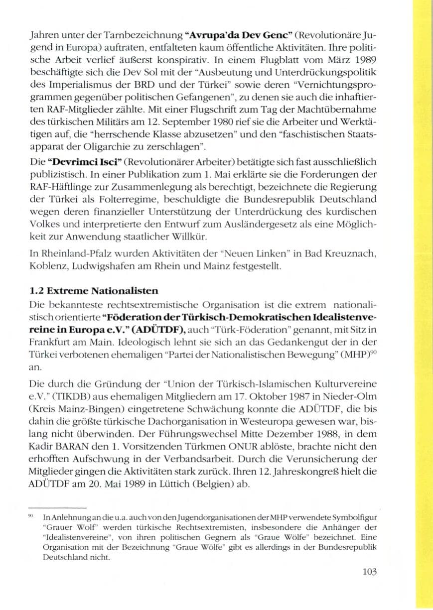 Seite 105 des Verfassungsschutzbericht 1989 Rheinland-Pfalz