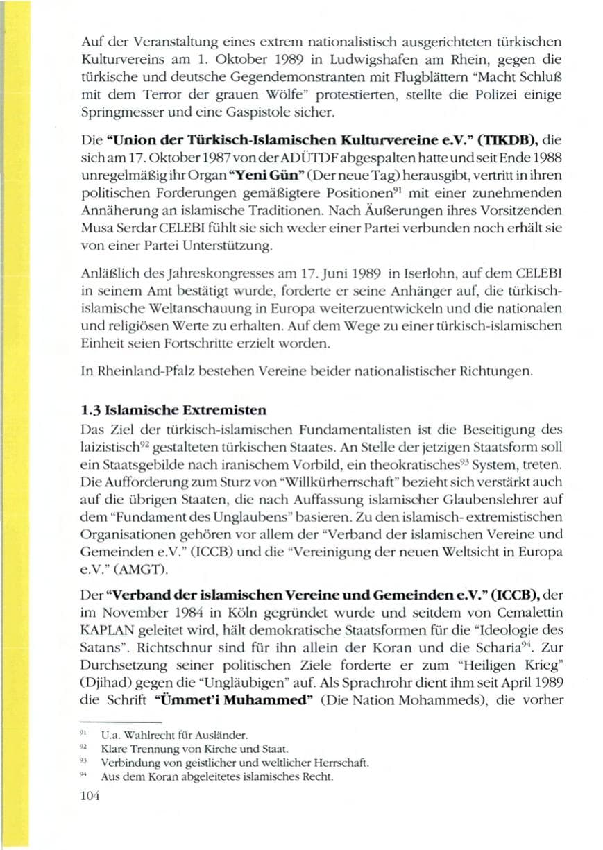 Seite 106 des Verfassungsschutzbericht 1989 Rheinland-Pfalz