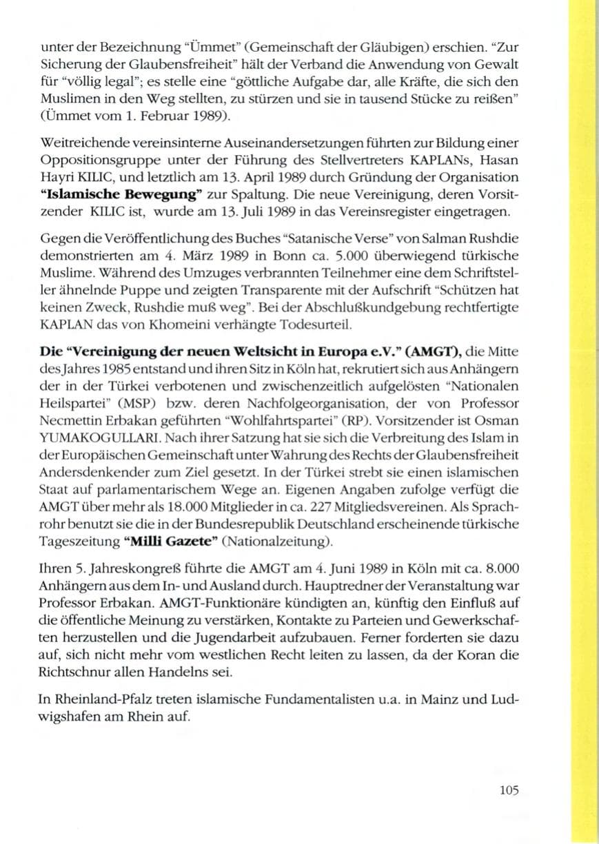 Seite 107 des Verfassungsschutzbericht 1989 Rheinland-Pfalz