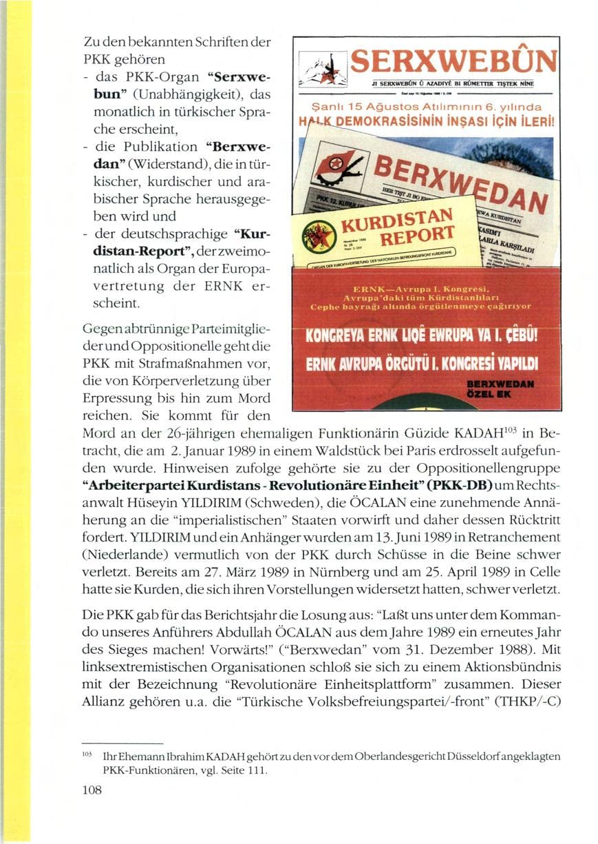 Seite 110 des Verfassungsschutzbericht 1989 Rheinland-Pfalz