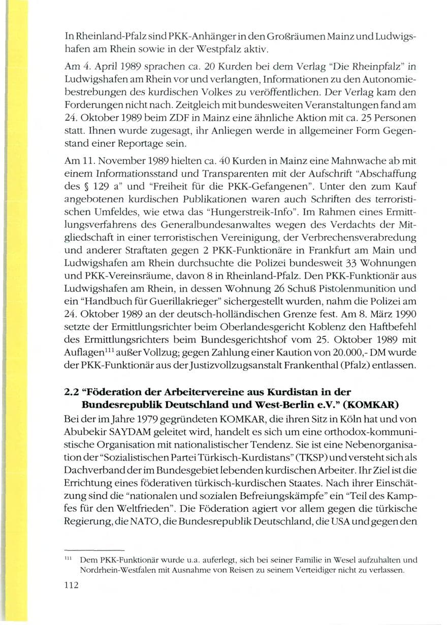 Seite 114 des Verfassungsschutzbericht 1989 Rheinland-Pfalz